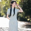 2023春夏新款棉麻格子短款旗袍连衣裙清新少女改良旗袍年轻款民国 商品缩略图2