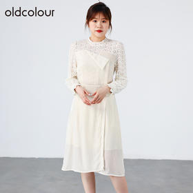 oldcolour欧珂女商场同款百搭气质通勤蕾丝长袖连衣裙女O34103467