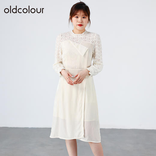 oldcolour欧珂女商场同款百搭气质通勤蕾丝长袖连衣裙女O34103467 商品图0