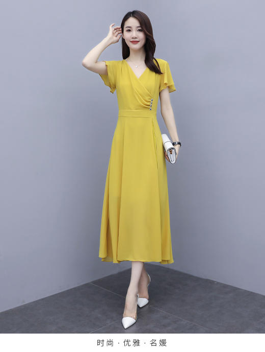 气质优雅，时尚V领百搭潮流不规则连衣裙HR-QY20537-1 商品图6