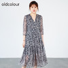 oldcolour2022秋商场同款收腰显瘦中袖碎花气质大摆长裙O31102156 商品缩略图0
