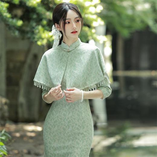 2022秋冬新款复合蕾丝两件套披肩中袖旗袍连衣裙气质文艺民国风 商品图1