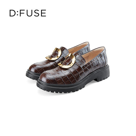 【复古藏家】迪芙斯D:FUSE秋款单鞋女乐福鞋圆头牛皮方扣深口厚底鞋女DF33112216 商品图2