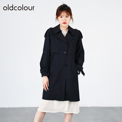 oldcolour2022秋商场同款黑色气质中长款风衣外套女O32047236 商品图2