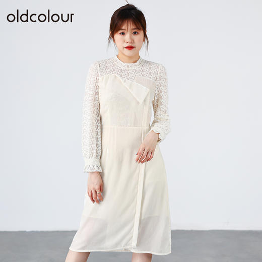 oldcolour欧珂女商场同款百搭气质通勤蕾丝长袖连衣裙女O34103467 商品图3