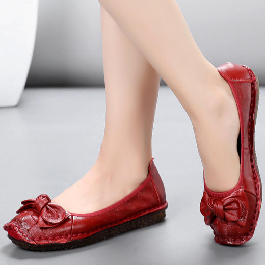 SM8687 平底鞋女2023新款夏百搭单鞋浅口休闲舒适软底真皮妈妈鞋 商品图1