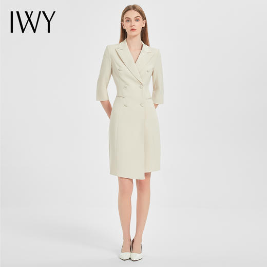 IWY/正式场合职业连衣裙女气质高端杏色西装裙工作服收腰显瘦西服套裙Q13206 商品图1
