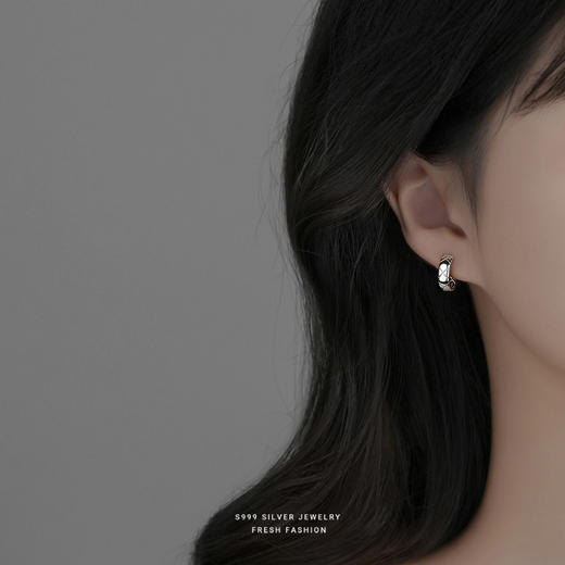 【深音】S999银足银菱格纹耳扣小香风耳圈【YXS-E3228】 商品图1