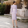 IWY/名媛香芋紫色西装秋季连衣裙女长袖拼接职业裙工作服套裙Q858 商品缩略图4