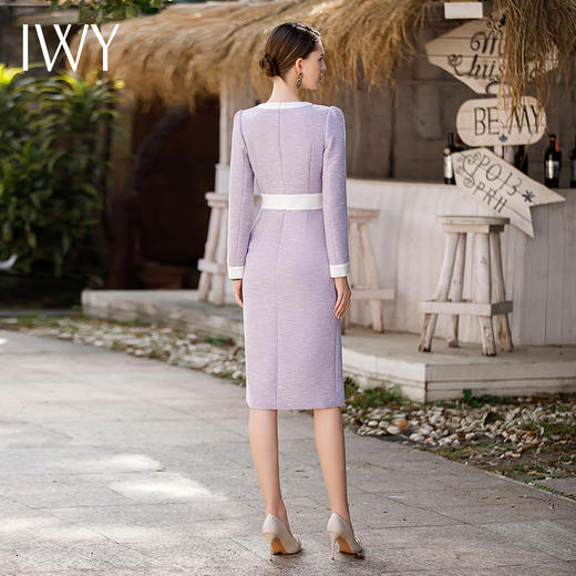 IWY/名媛香芋紫色西装秋季连衣裙女长袖拼接职业裙工作服套裙Q858 商品图4