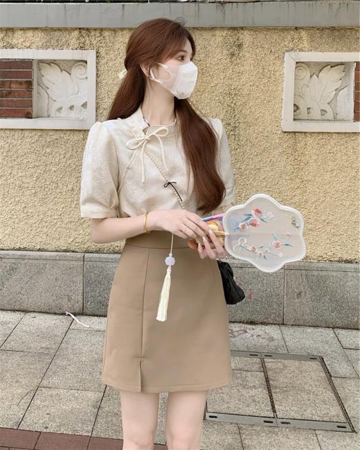 【气质女孩必备穿搭】中式复古短袖 旗袍立领盘扣设计 修身版型显瘦好看  国潮中式风 气质优雅 商品图3
