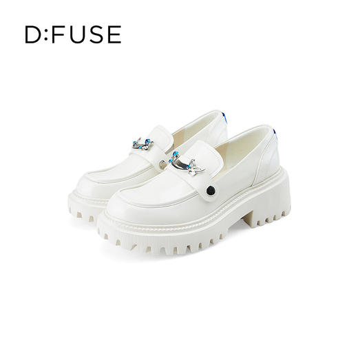 D:FUSE迪芙斯秋款单鞋女乐福鞋牛皮圆头钻饰厚底鞋女DF33112166 商品图2