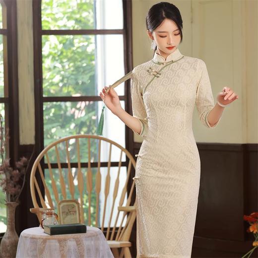 2023秋季新款雪尼尔蕾丝复合侧八扣旗袍连衣裙复古改良年轻少女款 商品图0
