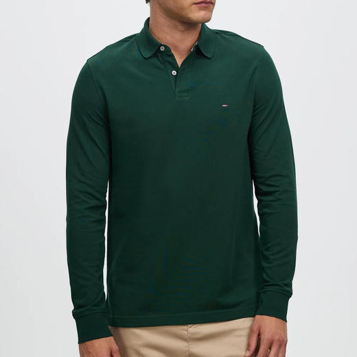 秋季新款 纯色简约刺绣标 珠地网眼棉长袖POLO衫 多色 T-1203 商品图0