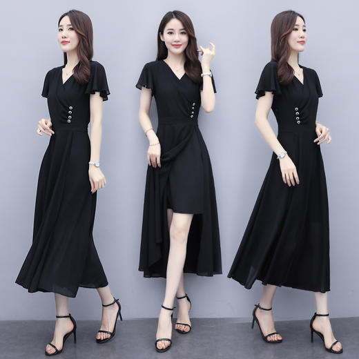气质优雅，时尚V领百搭潮流不规则连衣裙HR-QY20537-1 商品图2