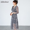 oldcolour2022秋商场同款收腰显瘦中袖碎花气质大摆长裙O31102156 商品缩略图1