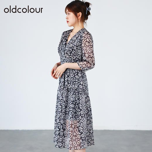 oldcolour2022秋商场同款收腰显瘦中袖碎花气质大摆长裙O31102156 商品图1
