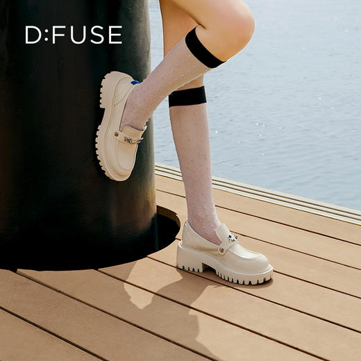 D:FUSE迪芙斯秋款单鞋女乐福鞋牛皮圆头钻饰厚底鞋女DF33112166 商品图9