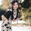 2023春夏新款雪纺植绒提花双层旗袍连衣裙复古改良旗袍少女年轻款 商品缩略图1