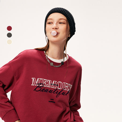 【积分换购不退货】【特惠不退货】诗凡黎秋简约双色字母图案印花圆领卫衣SE8100261-1 商品图0