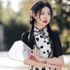 2023春夏新款雪纺植绒提花拼接双层旗袍连衣裙复古改良少女年轻款 商品缩略图1