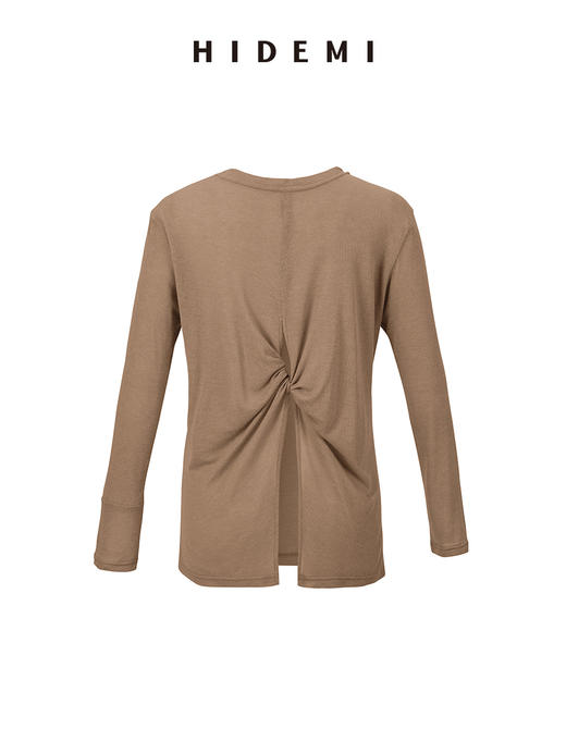 HIDEMI 云朵系列前后两穿设计感纽结开衩针织长袖上衣 锡器灰/奶油白/清扬绿/巧克力色 商品图8