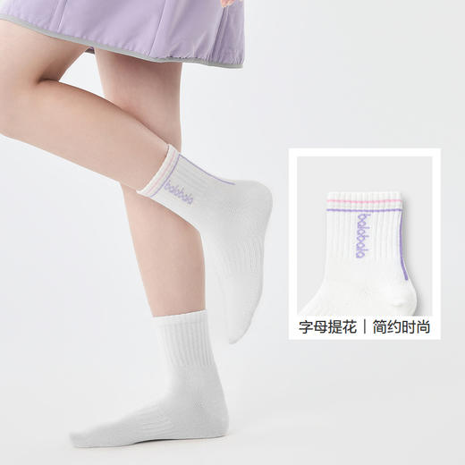 巴拉巴拉男女童袜子棉袜儿童宝宝大童简约字母提花抗菌亲肤三双装 商品图3