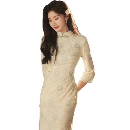 2023秋冬新款 蕾丝长款侧八扣旗袍 清新文艺日常改良旗袍连衣裙 商品图4