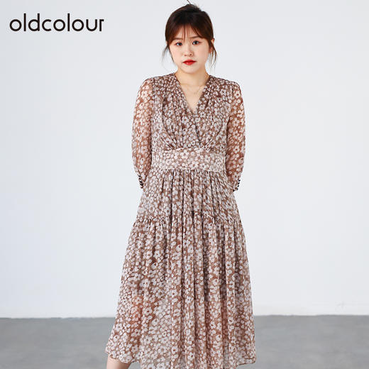 oldcolour2022秋商场同款收腰显瘦中袖碎花气质大摆长裙O31102156 商品图2
