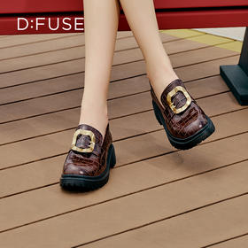 【复古藏家】迪芙斯D:FUSE秋款单鞋女乐福鞋圆头牛皮方扣深口厚底鞋女DF33112216