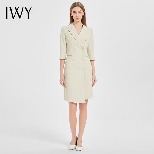 IWY/正式场合职业连衣裙女气质高端杏色西装裙工作服收腰显瘦西服套裙Q13206 商品图0