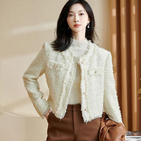 米思阳2024秋季新款名媛气质重工短外套肌理感钉珠长袖上衣女2593