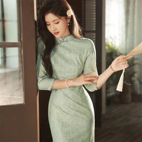 2023秋冬新款蕾丝花边中长款旗袍清新文艺少女日常改良旗袍连衣裙