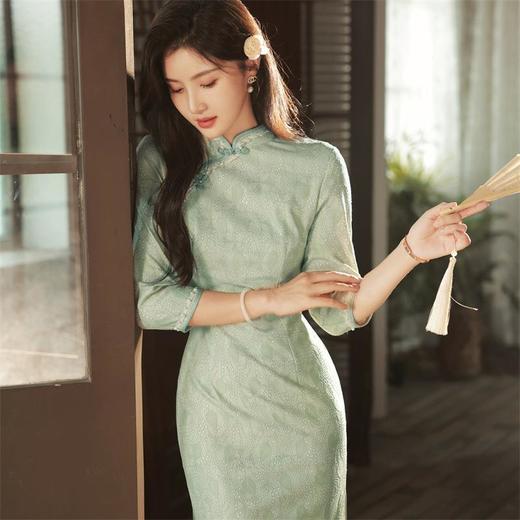 2023秋冬新款蕾丝花边中长款旗袍清新文艺少女日常改良旗袍连衣裙 商品图0