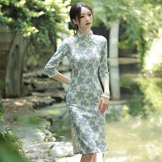 2023秋季新款高档复合蕾丝中长款旗袍连衣裙古法民国风少女年轻款 商品图3