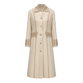 【金色牧场】环保皮质拼接收腰A字绵羊毛大衣230000034B