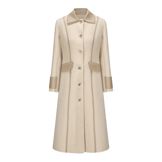 【金色牧场】环保皮质拼接收腰A字绵羊毛大衣230000034B 商品图0