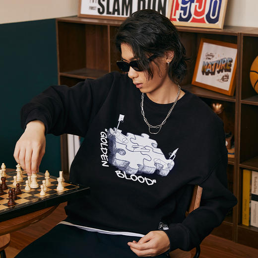 有志者UZIS秋冬圆领套头上衣男休闲宽松篮球健身训练运动卫衣拼图 商品图3