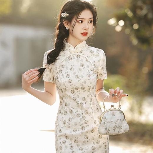 2023夏新款复合蕾丝印花中长款旗袍连衣裙日常改良少女旗袍年轻款 商品图1