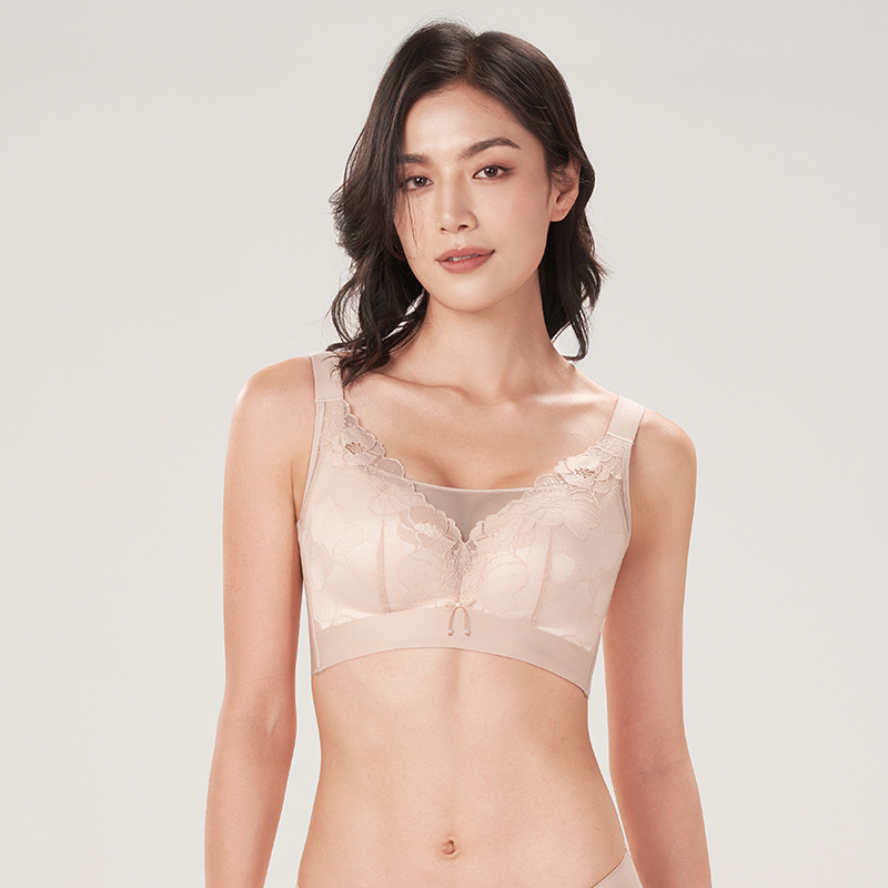 都市丽人舒软挺塑BC杯适穿蕾丝调整型文胸薄款3/4杯塑身文胸无钢圈内衣五排扣新年本命年红品LJ32K5