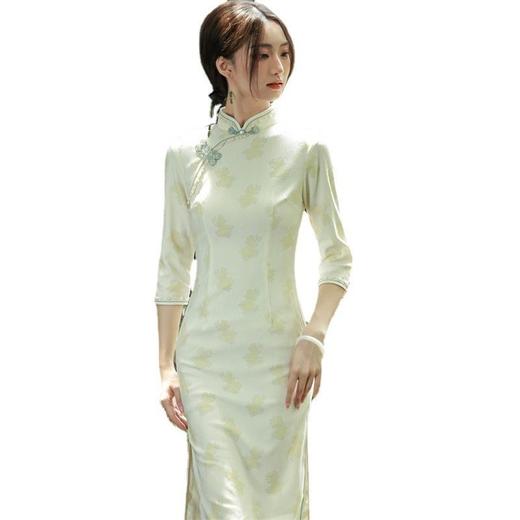 2023秋季新款复合蕾丝花边钉珠中袖旗袍连衣裙复古改良民国风旗袍 商品图4