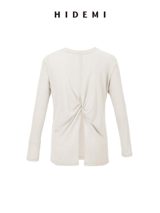 HIDEMI 云朵系列前后两穿设计感纽结开衩针织长袖上衣 锡器灰/奶油白/清扬绿/巧克力色 商品图7