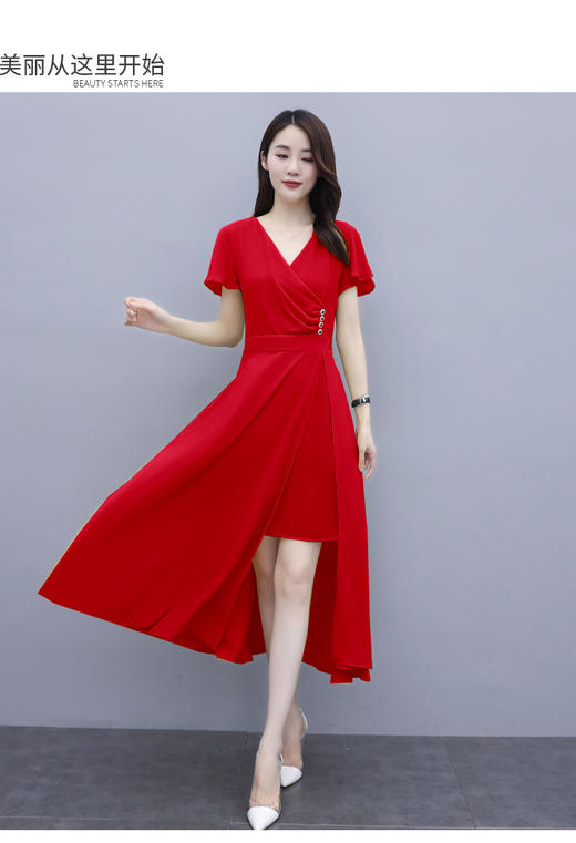 气质优雅，时尚V领百搭潮流不规则连衣裙HR-QY20537-1 商品图7