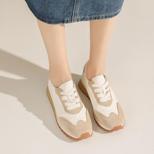 西村名物2023秋季新款圆头软底舒适扣平底防滑简约小白鞋运动鞋T23CM34411 商品图3