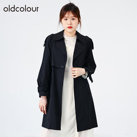 oldcolour2022秋商场同款黑色气质中长款风衣外套女O32047236