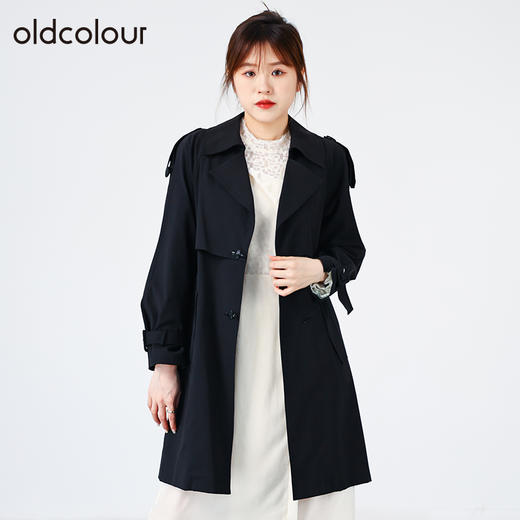 oldcolour2022秋商场同款黑色气质中长款风衣外套女O32047236 商品图0