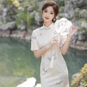 2023夏款复合蕾丝印花兔年兔子旗袍连衣裙 文艺少女改良古法旗袍
