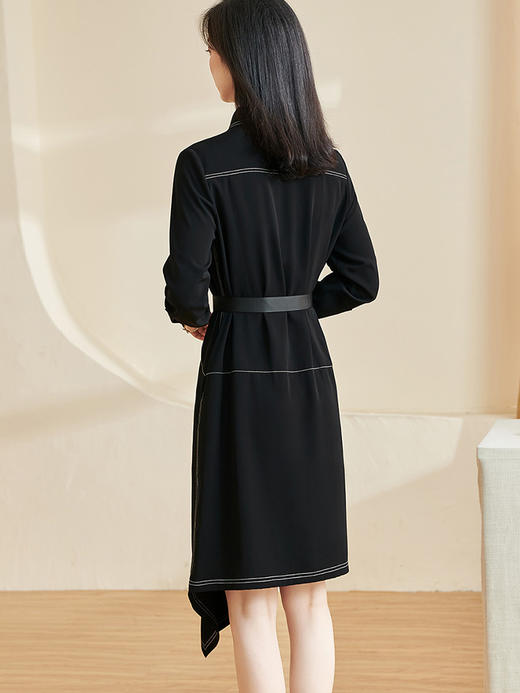 剩S/M/L/XL 米思阳2026春季新款通勤时尚设计感连衣裙系带撞色长袖裙子女2590 商品图1