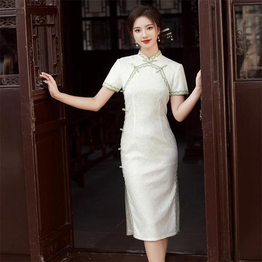 2023夏款侧八扣复合蕾丝花边旗袍连衣裙 复古典中国风旗袍年轻款 商品图4