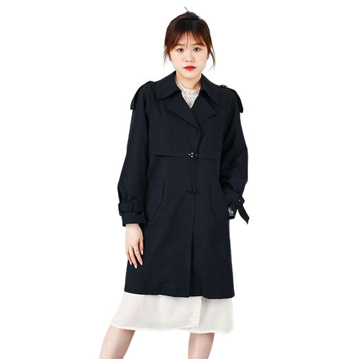 oldcolour2022秋商场同款黑色气质中长款风衣外套女O32047236 商品图4